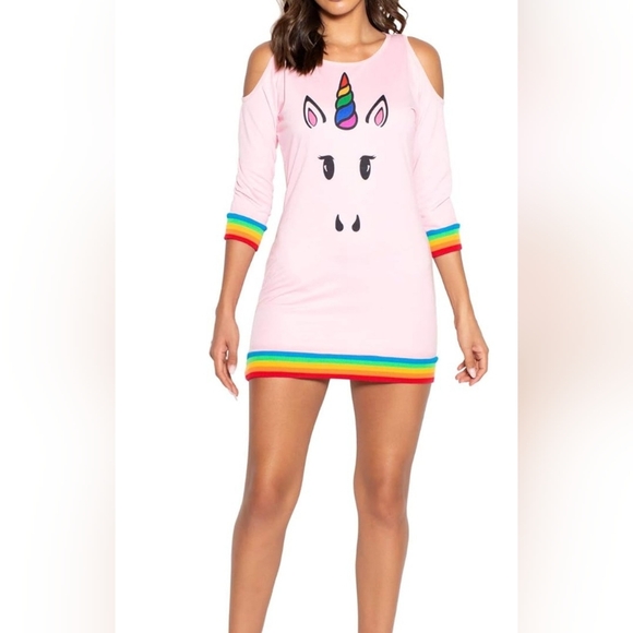 NWT! Rainbow Unicorn Pink Open Shoulder Sweater Dress/Costume. L - Picture 1 of 9